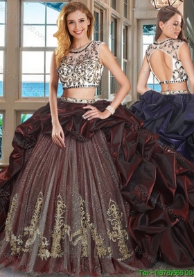 Perfect Embroideried and Bubble Burgundy Quinceanera Dress with Brush Train