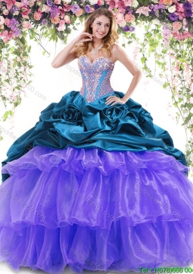 Perfect Lavender and Teal Sweet 16 Dress with Pick Ups and Beading