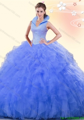 Wonderful Backless High Neck Quinceanera Dress with Ruffles and Beading