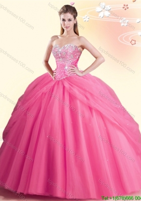 Luxurious Really Puffy Beaded Bust Watermelon Sweet 16 Dress in Tulle