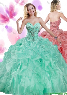New Arrivals Beaded and Ruffled Quinceanera Dress in Turquoise