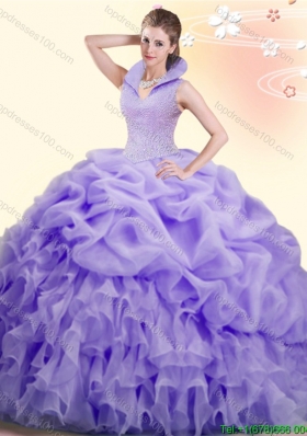 Unique High Neck Beaded and Pick Ups Quinceanera Dress in Lavender