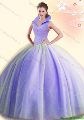Fashionable High Neck Lavender Sweet 16 Dress with Beading