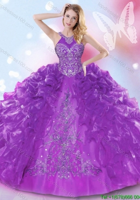 Romantic Halter Top Organza Quinceanera Dress with Ruffled Layers and Appliques