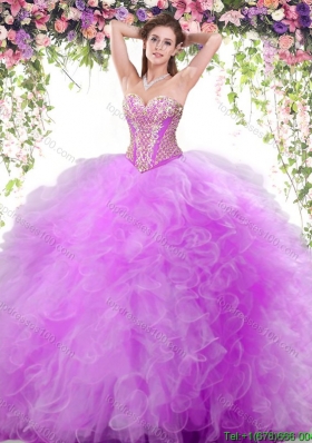 Gorgeous Beaded and Ruffled Big Puffy Quinceanera Dress in Lilac