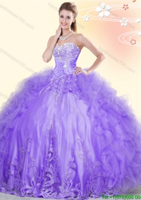 Gorgeous Ruffled and Beaded Lavender Quinceanera Dress in Tulle