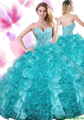 New Style Big Puffy Beading and Ruffles Quinceanera Dress in Teal