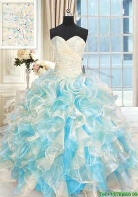Pretty Organza Ruffled and Beaded Quinceanera Dress in Multi Color