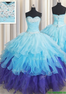 Top Seller Beaded and Ruffled Organza Quinceanera Dress in Gradient Color