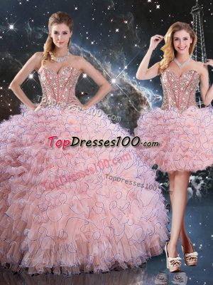 Sweetheart Sleeveless Lace Up Sweet 16 Dresses Baby Pink Organza