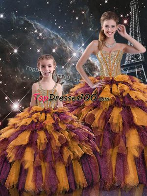 Best Floor Length Lace Up Quinceanera Dresses Multi-color for Military Ball and Sweet 16 and Quinceanera with Beading and Ruffles and Ruffled Layers