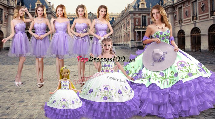 High End Sleeveless Lace Up Floor Length Embroidery and Ruffled Layers Vestidos de Quinceanera