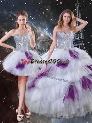 Sumptuous Multi-color Lace Up 15 Quinceanera Dress Beading and Ruffled Layers and Sequins Sleeveless Floor Length