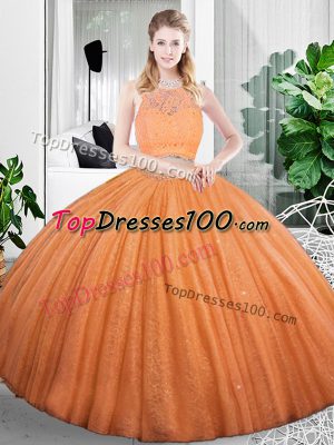 Pretty Two Pieces Sweet 16 Dresses Orange Scoop Organza Sleeveless Floor Length Zipper