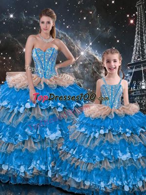 Customized Sweetheart Sleeveless Lace Up 15th Birthday Dress Multi-color Organza