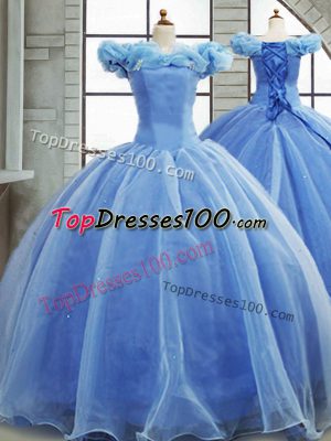 Gorgeous Off The Shoulder Sleeveless Organza Ball Gown Prom Dress Pick Ups Brush Train Lace Up