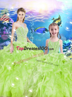 Customized Ball Gowns Organza Sweetheart Sleeveless Beading and Ruffles Floor Length Lace Up Sweet 16 Dress