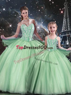Ideal Apple Green Sweetheart Neckline Beading 15th Birthday Dress Sleeveless Lace Up