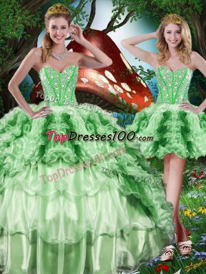 Flare Organza Sweetheart Sleeveless Lace Up Beading and Ruffles and Ruffled Layers 15 Quinceanera Dress in Multi-color