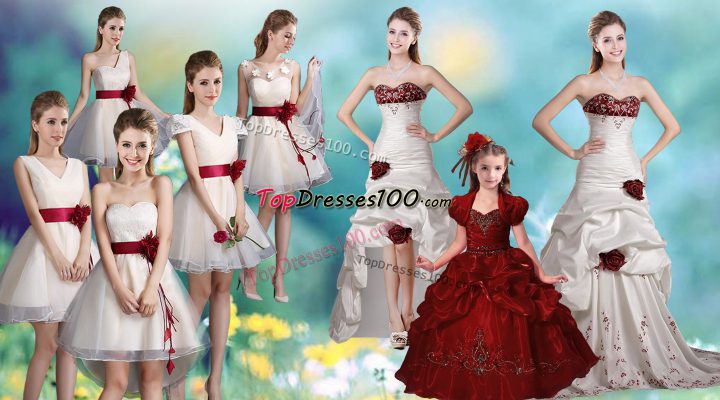 White Taffeta Zipper Sweetheart Sleeveless Ball Gown Prom Dress Brush Train Beading and Appliques and Hand Made Flower