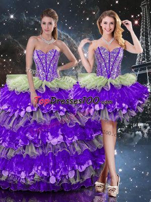 Beautiful Ball Gowns Quince Ball Gowns Multi-color Sweetheart Organza Sleeveless Floor Length Lace Up