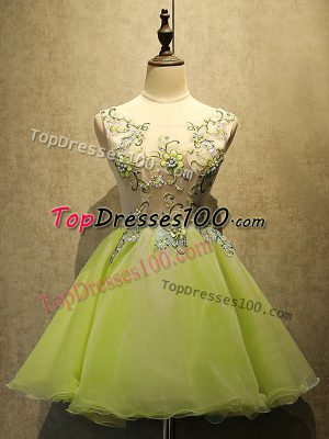 Customized Sleeveless Mini Length Embroidery Lace Up with Yellow Green