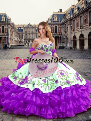Sweetheart Sleeveless Organza Sweet 16 Dresses Embroidery and Ruffled Layers Lace Up