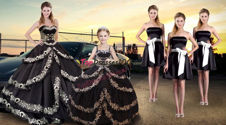 Lovely Black Lace Up Sweetheart Embroidery and Ruffled Layers 15th Birthday Dress Taffeta Sleeveless