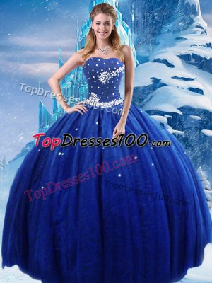 Luxurious Royal Blue Sleeveless Floor Length Beading Lace Up Sweet 16 Quinceanera Dress