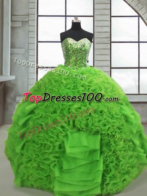 Artistic Green Ball Gowns Organza Sweetheart Sleeveless Beading and Ruffles Floor Length Lace Up Sweet 16 Quinceanera Dress