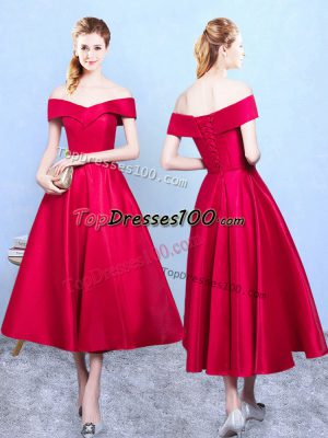 Nice Tea Length Wine Red Wedding Guest Dresses Taffeta Sleeveless Appliques