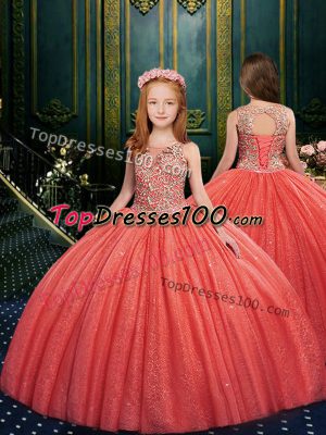 Charming Sleeveless Lace Up Floor Length Appliques Little Girl Pageant Gowns