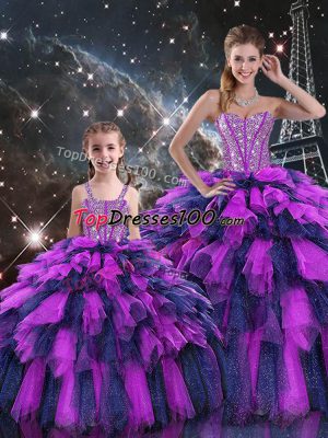 Fantastic Multi-color Ball Gowns Organza Sweetheart Sleeveless Beading and Ruffles and Ruffled Layers Floor Length Lace Up Quinceanera Dresses