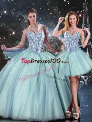 Light Blue Sleeveless Beading Floor Length Sweet 16 Quinceanera Dress