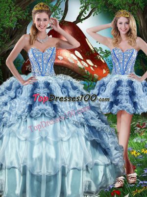 Designer Multi-color Ball Gowns Sweetheart Sleeveless Organza Floor Length Lace Up Beading and Ruffles and Ruffled Layers Vestidos de Quinceanera