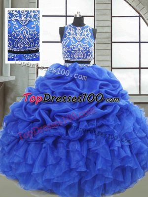 Luxurious Royal Blue Sleeveless Beading and Ruffles and Pick Ups Floor Length Quinceanera Gowns