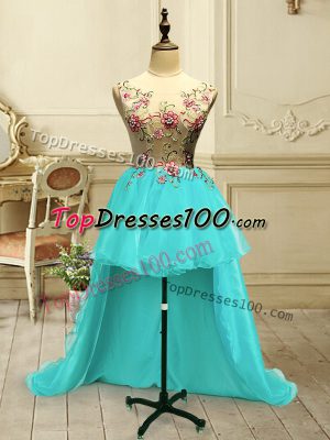 Sweet Aqua Blue Sleeveless Organza Lace Up Prom Dresses for Military Ball and Sweet 16 and Quinceanera
