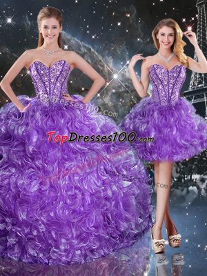 Trendy Eggplant Purple Sweetheart Neckline Beading Sweet 16 Dresses Sleeveless Lace Up