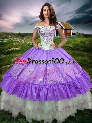 Luxurious Lavender Sleeveless Beading and Embroidery and Ruffled Layers Floor Length Quinceanera Dresses