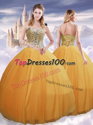 Sweet Spaghetti Straps Sleeveless Tulle Quinceanera Dress Beading Lace Up