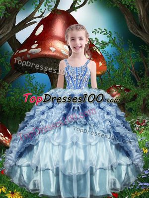 Affordable Organza Sleeveless Floor Length Kids Formal Wear and Beading and Ruffles and Ruffled Layers
