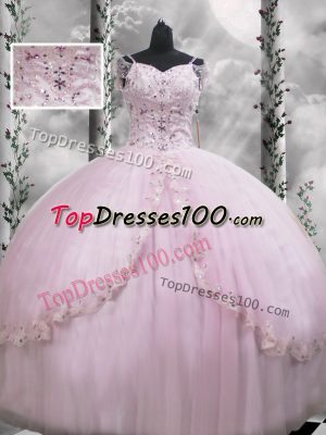 Fashionable Lilac Tulle Side Zipper V-neck Cap Sleeves Quinceanera Gown Brush Train Beading and Appliques