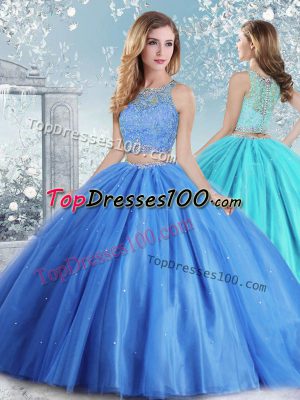 Fashion Scoop Sleeveless Tulle Quinceanera Dresses Beading and Sequins Clasp Handle