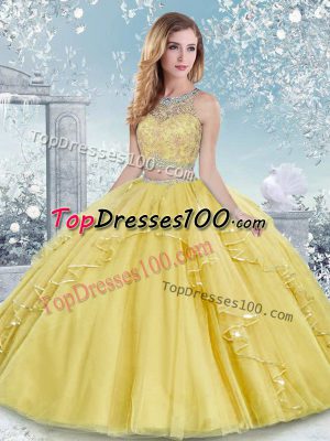 Pretty Scoop Sleeveless Tulle Quinceanera Dress Beading and Lace Clasp Handle