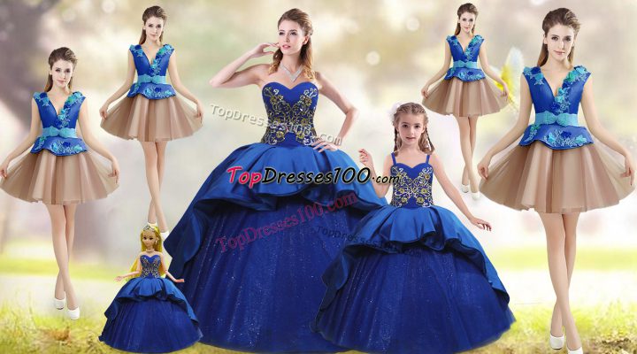 Eye-catching Sweetheart Sleeveless Court Train Lace Up Quinceanera Gown Blue Taffeta