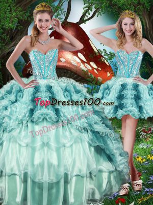 Admirable Multi-color Ball Gowns Sweetheart Sleeveless Organza Floor Length Lace Up Beading and Ruffles and Ruffled Layers Sweet 16 Quinceanera Dress