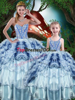 Flirting Multi-color Sleeveless Floor Length Beading and Ruffles and Ruffled Layers Lace Up Quince Ball Gowns