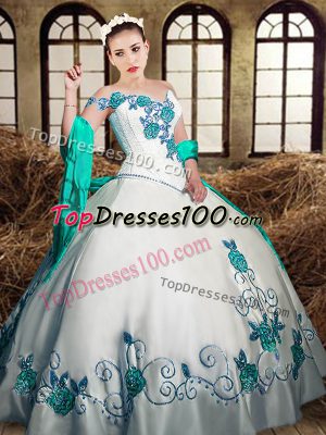 Taffeta Sweetheart Sleeveless Lace Up Embroidery Quinceanera Gown in White