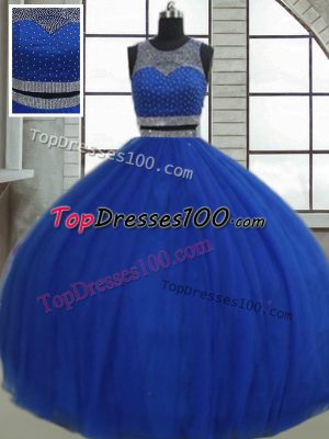 Customized Floor Length Clasp Handle Vestidos de Quinceanera Royal Blue for Military Ball and Sweet 16 and Quinceanera with Beading and Sequins
