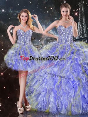 Affordable Beading and Ruffles Sweet 16 Quinceanera Dress Lavender Lace Up Sleeveless Floor Length